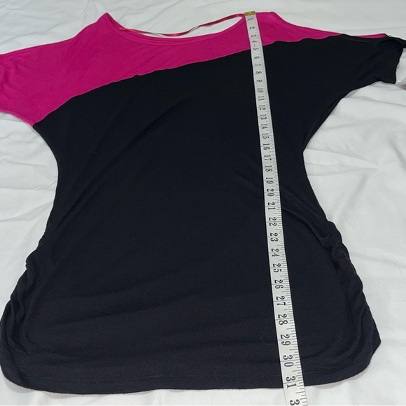 Y2K INC Rhinestone Cold Shoulder Ruched Side Colorblock Mini Dress Pink Black MP - Picture 14 of 15